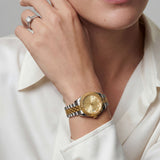Two-Tone Silver and Gold Analog Wristwatch with Champagne Dial
