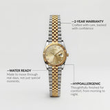 Two-Tone Silver and Gold Analog Wristwatch with Champagne Dial