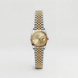 Two-Tone Silver and Gold Analog Wristwatch with Champagne Dial