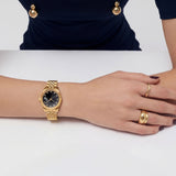 Gold Stainless Steel Analog Wristwatch with Black Dial
