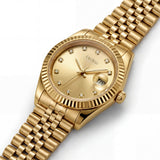 Gold Stainless Steel Analog Wristwatch with Champagne Dial