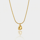 Gold Teardrop Pendant Necklace with Herringbone Chain