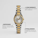 Two-Tone Silver and Gold Analog Wristwatch with Crystal Bezel
