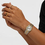 Two-Tone Silver and Gold Analog Wristwatch with Crystal Bezel