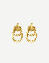 Gold Double Oval Hoop Drop Earrings
