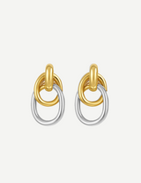 Gold Double Oval Hoop Drop Earrings