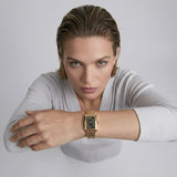 Gold Rectangular Analog Wristwatch with Black Dial
