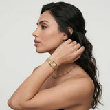 Gold Rectangular Analog Wristwatch with Champagne Dial