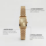 Gold Rectangular Analog Wristwatch with Champagne Dial