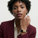 Gold Rectangular Analog Wristwatch with Black Leather Strap