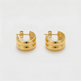 Gold Double Band Hoop Stud Earrings with Layered Design