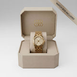 Gold Stainless Steel Analog Wristwatch with Round Dial